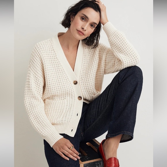 Madewell Waffle-Knit V-Neck Cardigan - Picture 2 of 7
